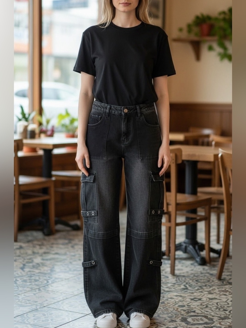 Between us high-rise denim cargo pants